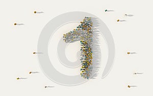 Large group of people forming number one, 1, alphabet text character in social media and community concept on white background. 3d