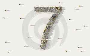 Large group of people forming number seven, 7, alphabet text character in social media and community concept on white background.