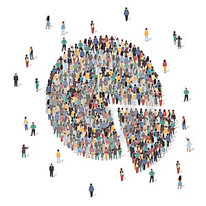 Large group of people forming pie chart, flat vector illustration. Statistics, population demographics. photo