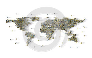 Large group of people forming world map. Social media concept.