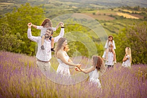 Large group of people in lavender field