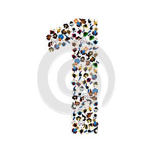 Large group of people in number 1 one form. People font. Vector illustration