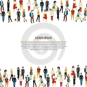 Large group of people in the shape of border. Vector illustration