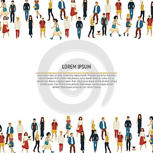 Large group of people in the shape of border. Vector illustration