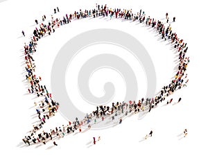 Large group of people in the shape of a chat bubble.