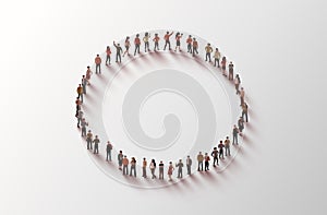 Large group of people in the shape of a circle on white background. People crowd concept.