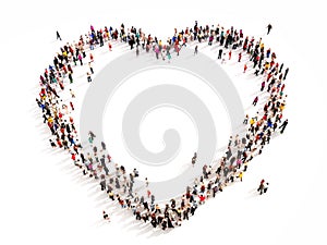 Large group of people in the shape of a heart. photo