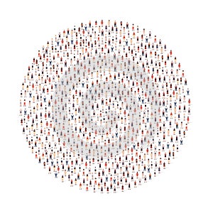Large group of people silhouette crowded together in circle shape isolated on white background. Vector illustration