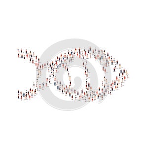 Large group of people silhouette crowded together in fish shape isolated on white background. Vector illustration