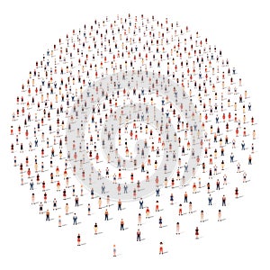Large group of people silhouette crowded together in round shape isolated on white background. Vector illustration