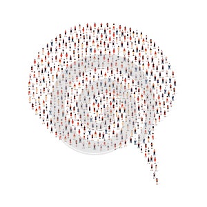 Large group of people silhouette crowded together in speech bubble shape isolated on white background. Vector
