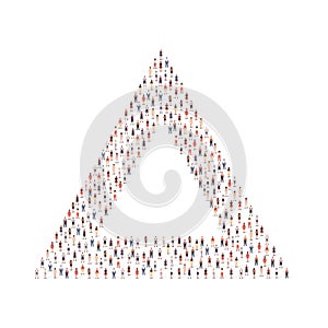 Large group of people silhouette crowded together in triangle shape isolated on white background. Vector illustration
