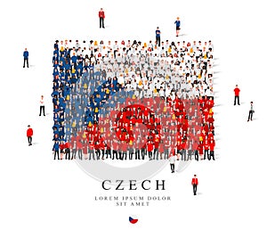 A large group of people are standing in blue, white and red robes, symbolizing the flag of the Czech Republic