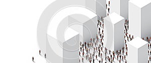 Large group of people is standing in a minimalistic city. Population concept