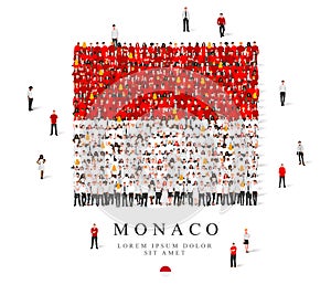 A large group of people are standing in white and red robes, symbolizing the flag of Monaco