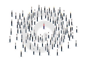 A large group of people. Vector illustration. A large group of people is crowded on a white background. man in a crowd of stick