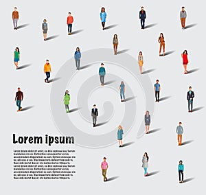 Large group of people on white background