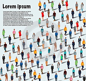 Large group of people on white background