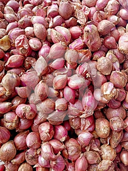 Large group of Red onion on the market