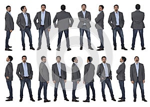 Group of a same man on white background