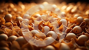 Large group of seashells and starfish in beautiful underwater pattern generated by AI