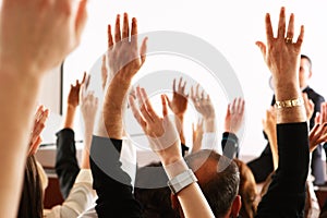 Large group of seminar audience in class room