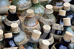 Large group of spell bottles