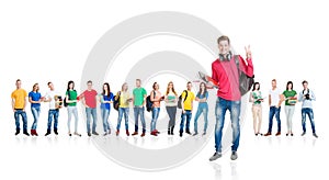 Large group of teenage students isolated on white