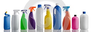 Large group of various cleaning detergents photo