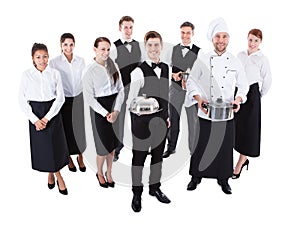 Large group of waiters and waitresses