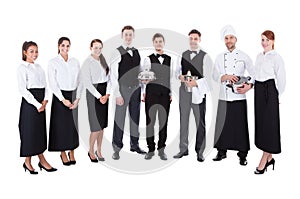 Large group of waiters and waitresses photo