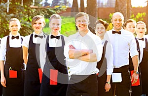 Large group of waiters