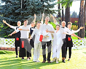 Large group of waiters