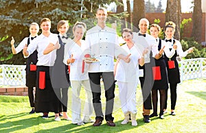 Large group of waiters