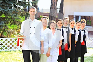 Large group of waiters