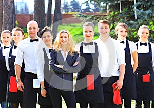 Large group of waiters