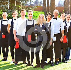 Large group of waiters