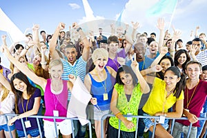 Large group young people cheering Concept