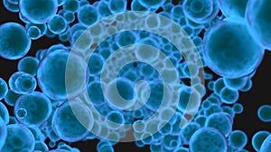 Large groups of germs with blue background. Design. Abstract blue endless flow of spheres.