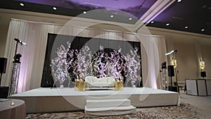 A large hall for celebrations. Interior of a wedding hall wedding decoration