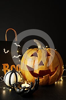 Large Halloween pumpkin with lights