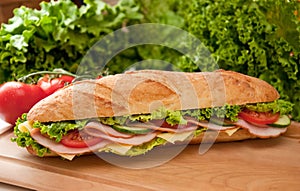 Large ham & swiss submarine sandwich.