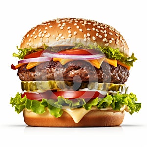 Hyper-realistic Hamburger With Cheese, Lettuce, And Tomatoes