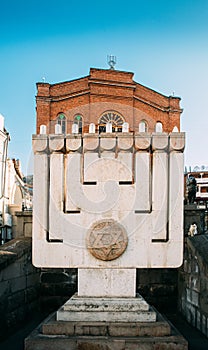 Large Hanukkah Menorah At Entrance To Great Synagogue Of Tbilisi Great Synagogue In Tbilisi, Also Sephardic, Or