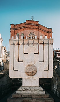 Large Hanukkah Menorah At Entrance To Great Synagogue Of Tbilisi Great Synagogue In Tbilisi, Also Sephardic, Or