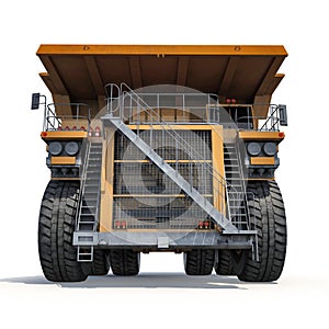 Large haul truck ready for big job in a mine. Front view. On white. 3D illustration