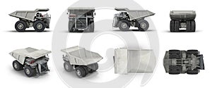 Large haul truck ready for big job in a mine. On white. Front view. 3D illustration