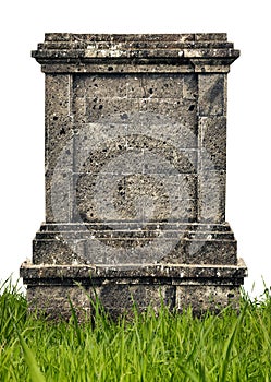 Large headstone monument on white background