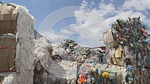 Large heaps of plastic canisters and boxes, ecology concept