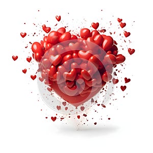 Large heart composed of tiny hearts with Gloss 3D Red on white isolated. Heart as a symbol of affe and love photo